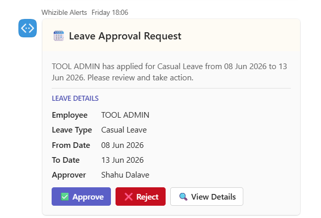 Leave approval request in Microsoft Teams