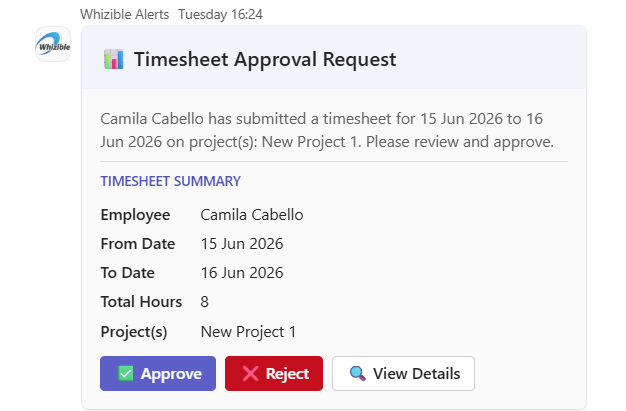 Timesheet approval request in Microsoft Teams