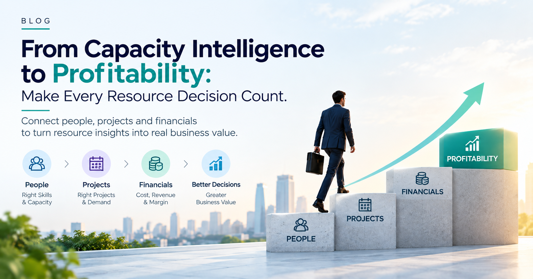 From Capacity Intelligence to Profitability: Make Every Resource Decision Count Capacity intelligence illustration showing how people, projects, and financial insights drive profitability
