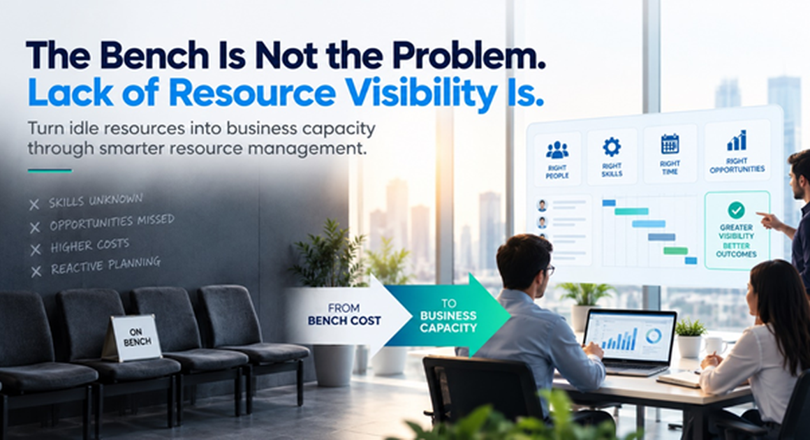 Business capacity management dashboard showing resource visibility, skills, opportunities, and workforce planning